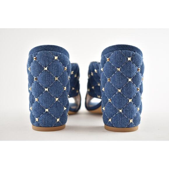 Valentino Rockstud Spike Denim Blue Mule Stud Backless Sandal Open Heel Pump 37 - Picture 11 of 12